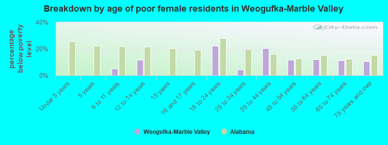 Breakdown by age of poor female residents in Weogufka-Marble Valley