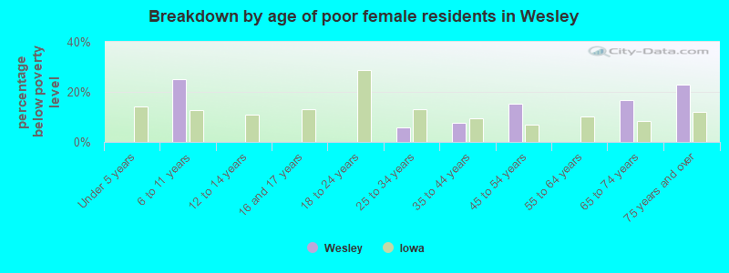 Breakdown by age of poor female residents in Wesley