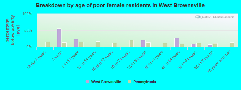 Breakdown by age of poor female residents in West Brownsville