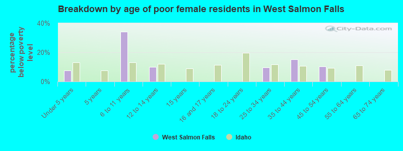 Breakdown by age of poor female residents in West Salmon Falls