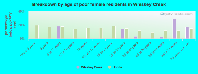 Breakdown by age of poor female residents in Whiskey Creek