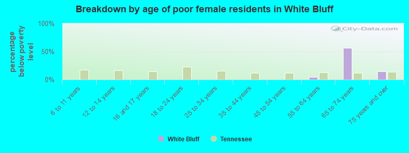 Breakdown by age of poor female residents in White Bluff