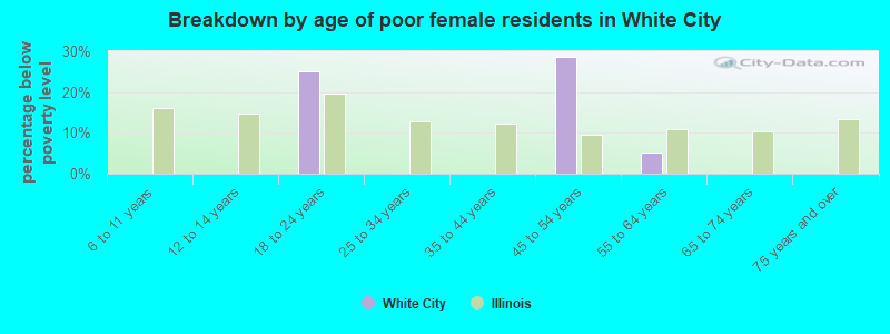 Breakdown by age of poor female residents in White City