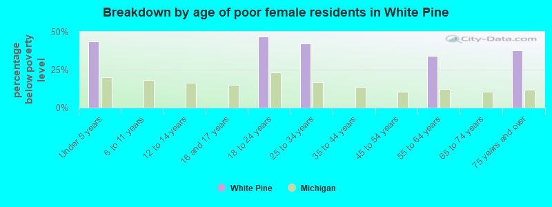 Breakdown by age of poor female residents in White Pine