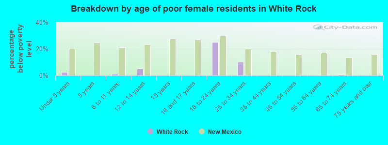 Breakdown by age of poor female residents in White Rock