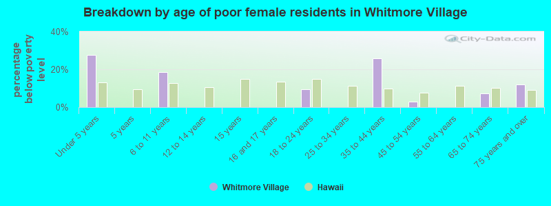 Breakdown by age of poor female residents in Whitmore Village