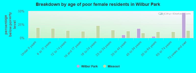 Breakdown by age of poor female residents in Wilbur Park