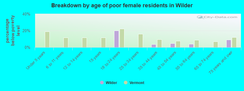 Breakdown by age of poor female residents in Wilder