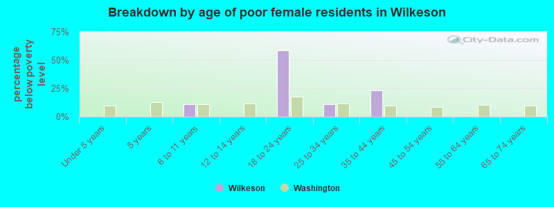 Breakdown by age of poor female residents in Wilkeson