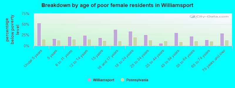 Breakdown by age of poor female residents in Williamsport