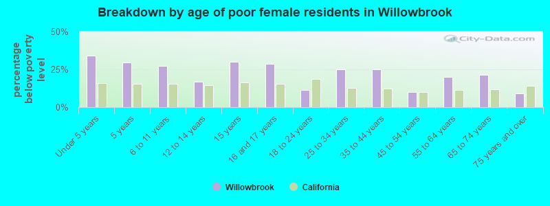 Breakdown by age of poor female residents in Willowbrook