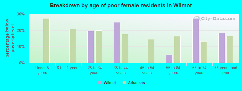 Breakdown by age of poor female residents in Wilmot