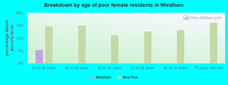 Breakdown by age of poor female residents in Windham