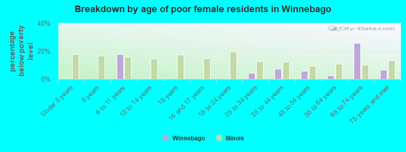 Breakdown by age of poor female residents in Winnebago
