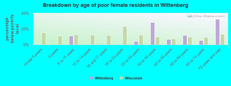 Breakdown by age of poor female residents in Wittenberg