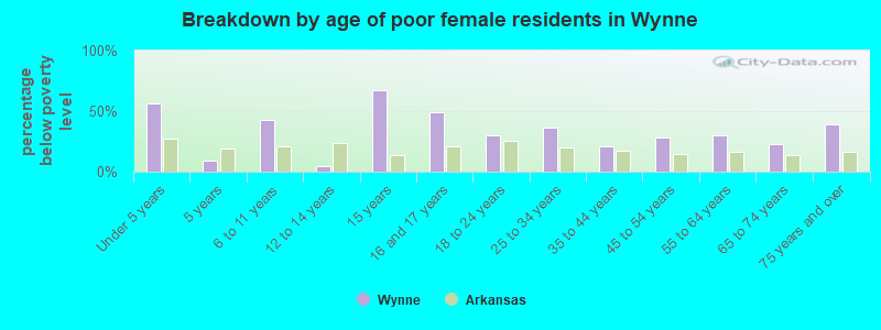 Breakdown by age of poor female residents in Wynne