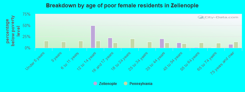 Breakdown by age of poor female residents in Zelienople