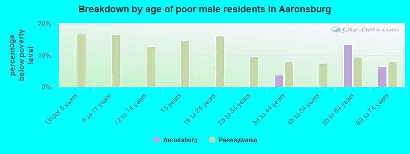 Breakdown by age of poor male residents in Aaronsburg