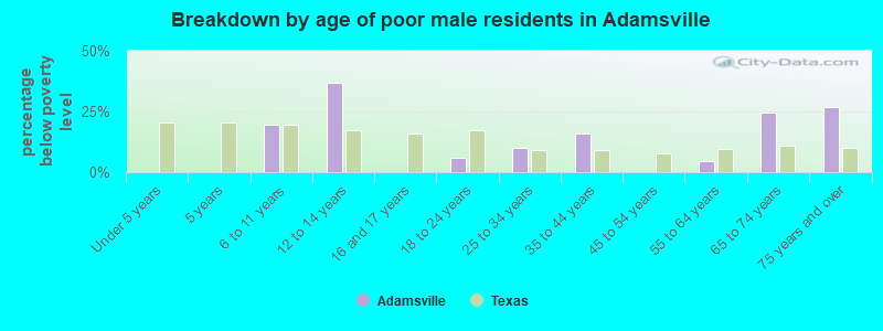 Breakdown by age of poor male residents in Adamsville
