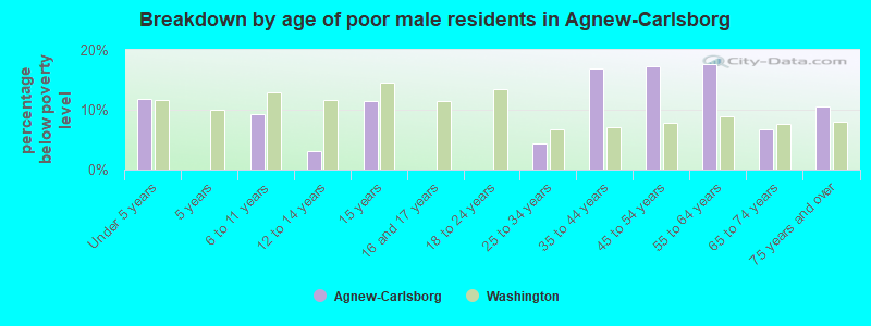 Breakdown by age of poor male residents in Agnew-Carlsborg