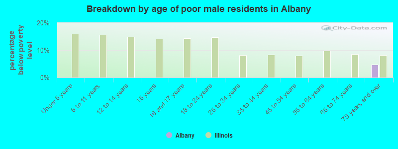 Breakdown by age of poor male residents in Albany