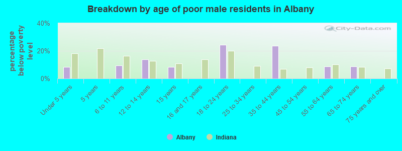 Breakdown by age of poor male residents in Albany