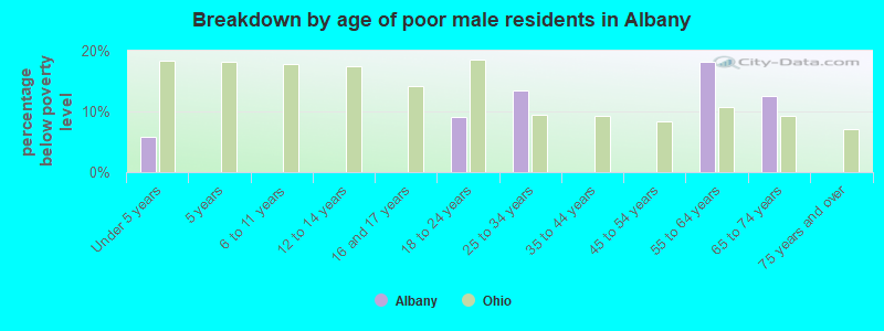 Breakdown by age of poor male residents in Albany