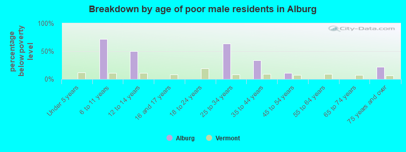 Breakdown by age of poor male residents in Alburg