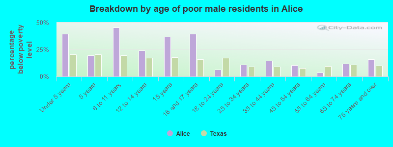 Breakdown by age of poor male residents in Alice