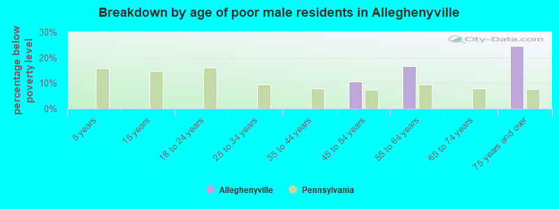 Breakdown by age of poor male residents in Alleghenyville