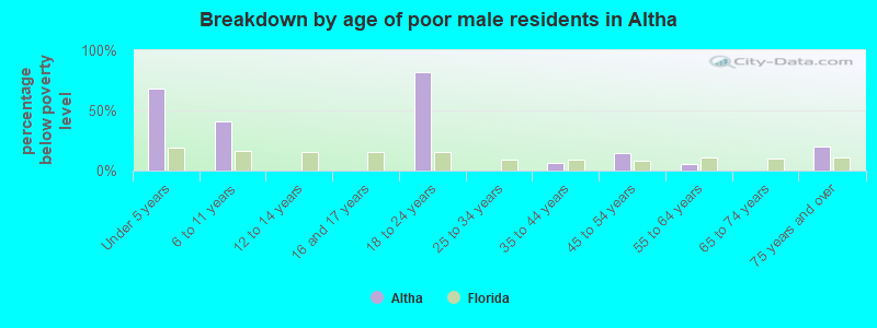 Breakdown by age of poor male residents in Altha