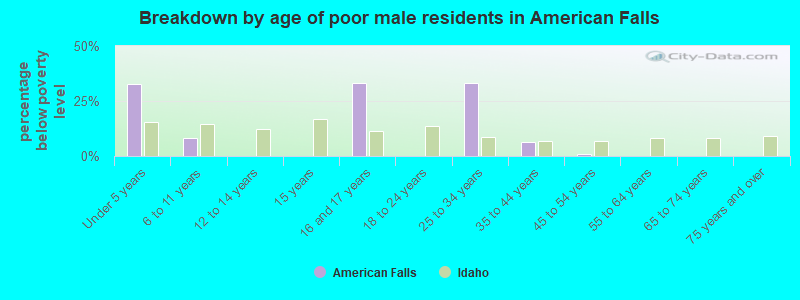 Breakdown by age of poor male residents in American Falls