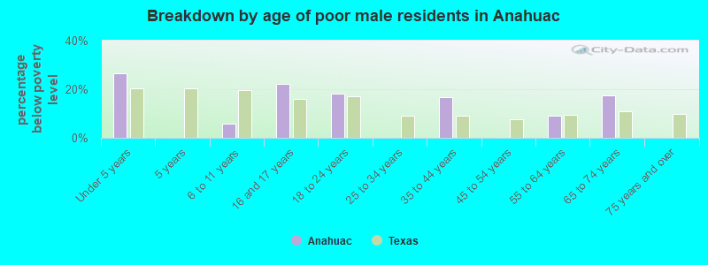 Breakdown by age of poor male residents in Anahuac