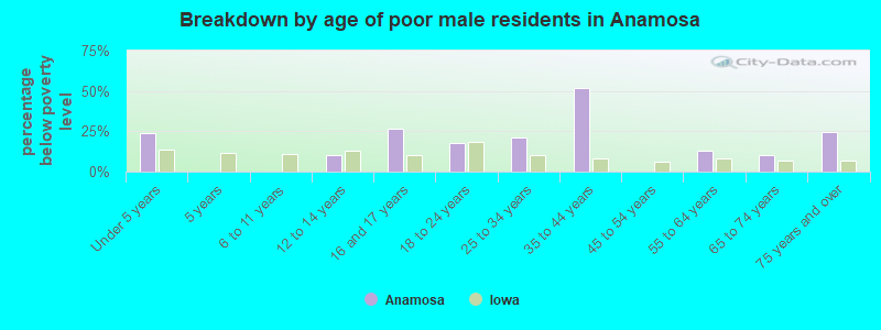 Breakdown by age of poor male residents in Anamosa