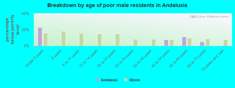 Breakdown by age of poor male residents in Andalusia