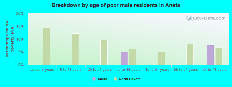 Breakdown by age of poor male residents in Aneta