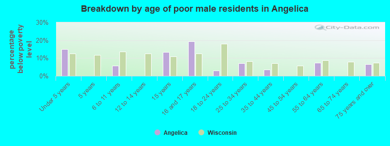 Breakdown by age of poor male residents in Angelica