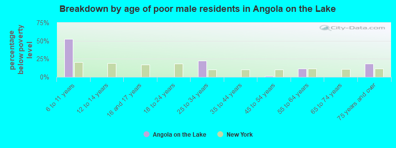 Breakdown by age of poor male residents in Angola on the Lake