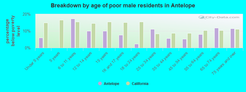 Breakdown by age of poor male residents in Antelope
