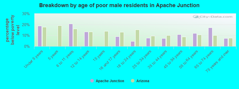 Breakdown by age of poor male residents in Apache Junction