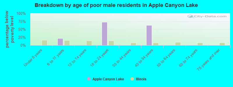 Breakdown by age of poor male residents in Apple Canyon Lake