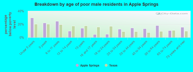 Breakdown by age of poor male residents in Apple Springs