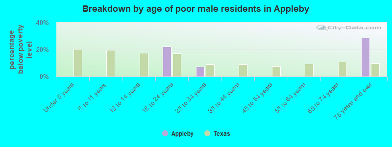Breakdown by age of poor male residents in Appleby