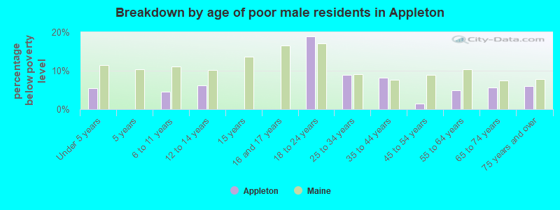 Breakdown by age of poor male residents in Appleton