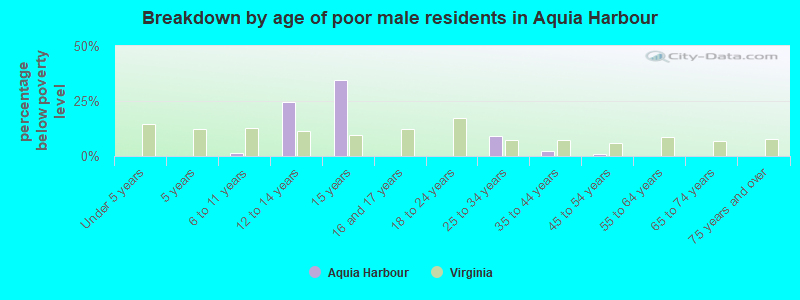 Breakdown by age of poor male residents in Aquia Harbour