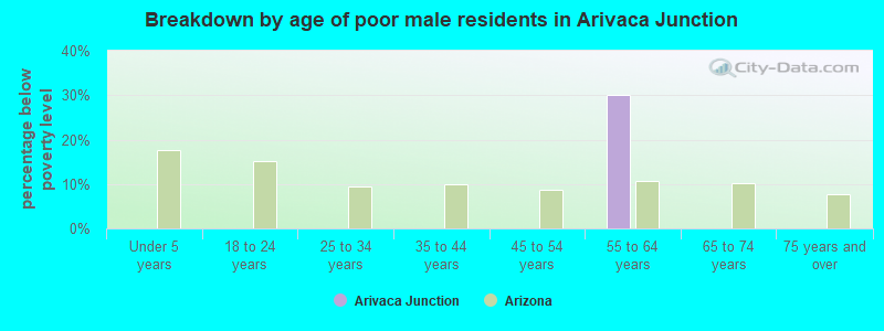 Breakdown by age of poor male residents in Arivaca Junction