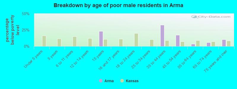 Breakdown by age of poor male residents in Arma