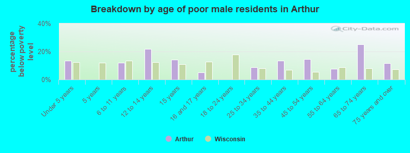 Breakdown by age of poor male residents in Arthur