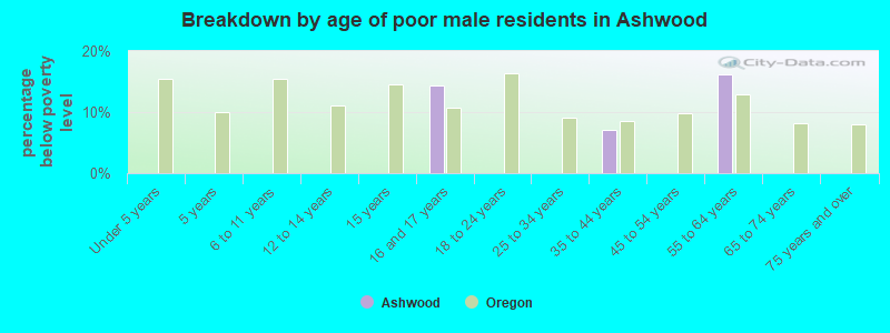 Breakdown by age of poor male residents in Ashwood