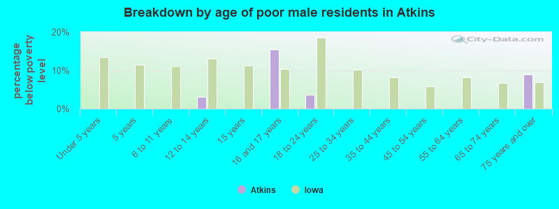 Breakdown by age of poor male residents in Atkins